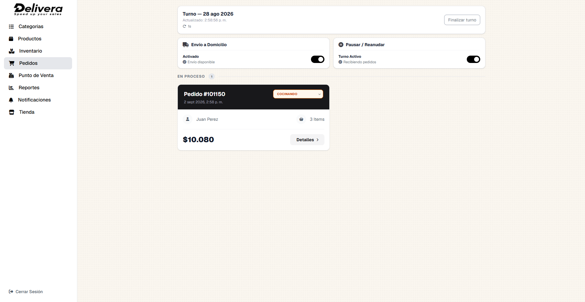 Panel de gestión de pedidos e inventario para restaurantes